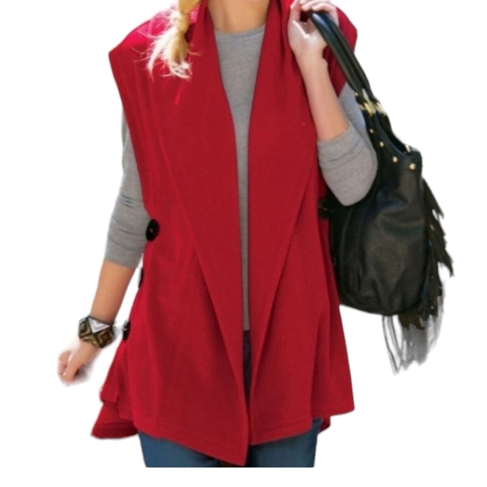 Soft Surroundings Red Mesa Side Button Vest Size Large